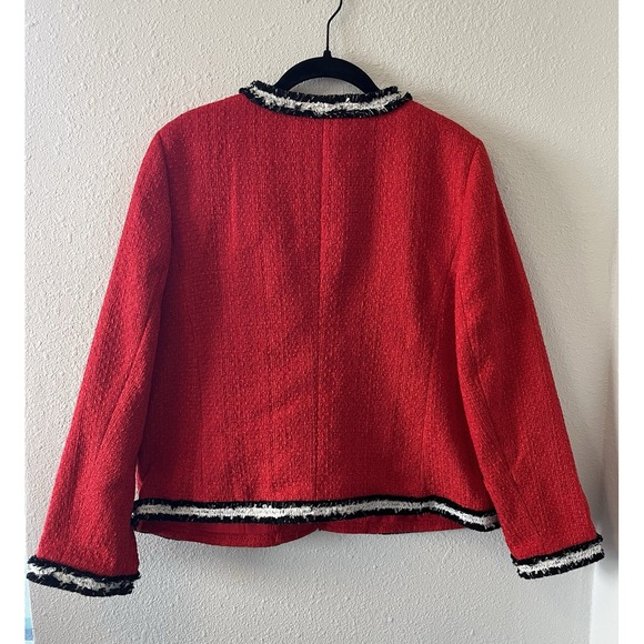 Talbots Red Tweed Jacket Size 12P Fringe Gold Buttons Red White Old Money Preppy - Picture 9 of 14